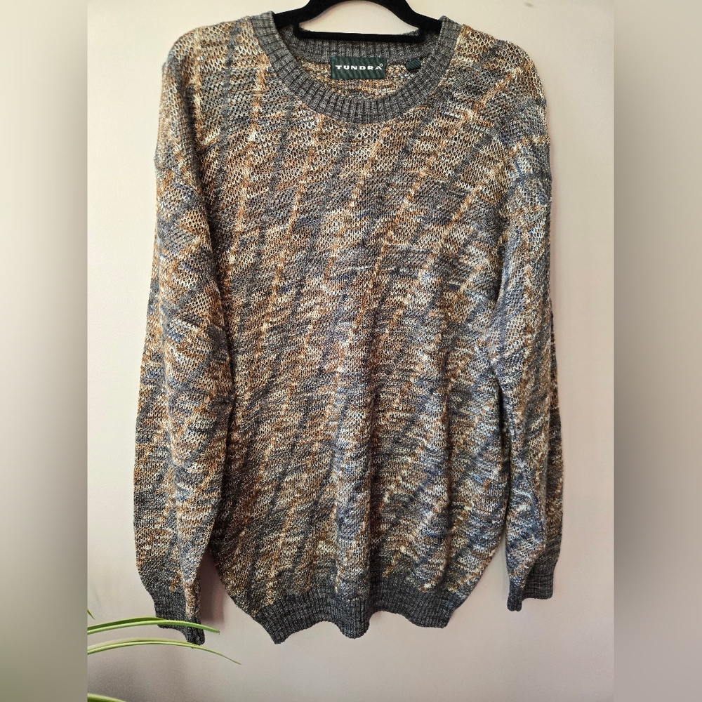 VINTAGE Tundra Canada 3D Knit Sweater XL Earth Tones Textured Coogi Style